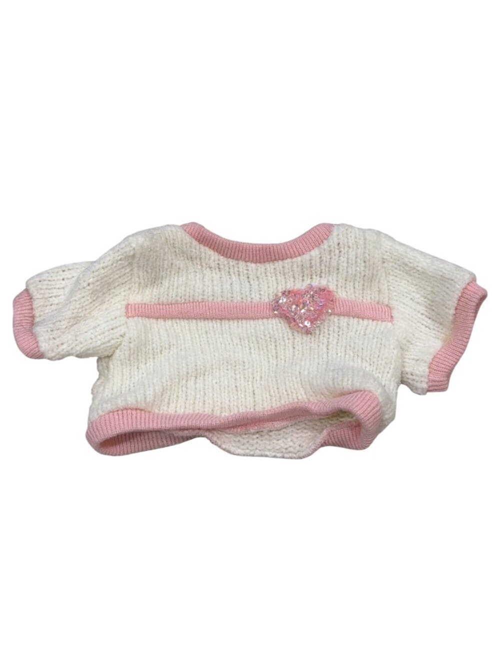 Build-A-Bear Pink & White Knit Sweater With Sequined Heart Accent For Stuffed An